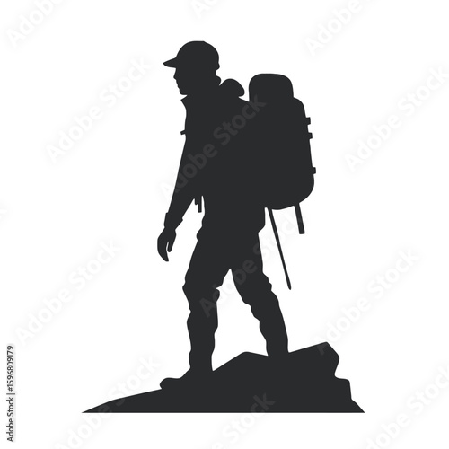 Adventurer's Silhouette: A solitary figure embarks on a grand trek, the silhouette highlighting the resolve and awe of one taking on the elements.