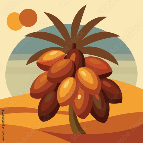 A detailed illustration of a ripe date palm fruit bunch showcasing warm brown tones and natural textures perfect for agricultural or decorative themes