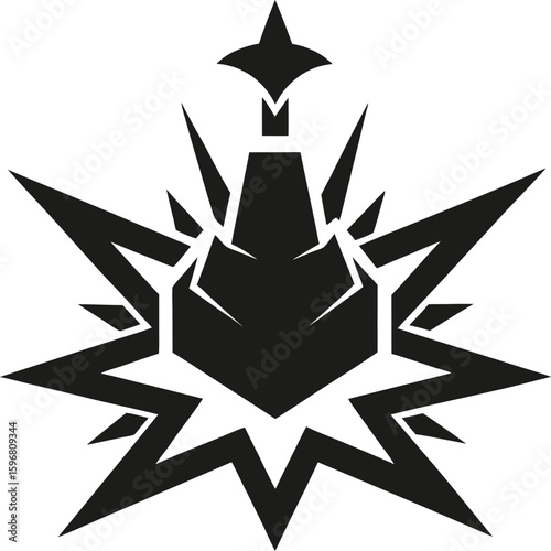 Dynamic explosive icon silhouette representing danger power and impact perfect for warning signs alerts or thematic designs