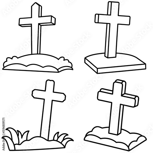 Wooden Cross Grave Coloring Page – Cemetery Cross Outline for Kids