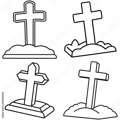 Wooden Cross Grave Coloring Page – Cemetery Cross Outline for Kids