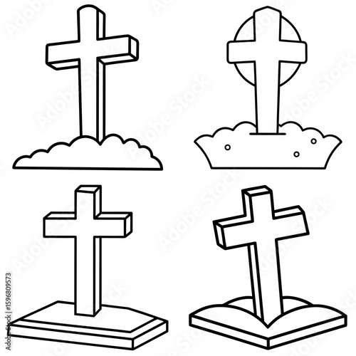 Wooden Cross Grave Coloring Page – Cemetery Cross Outline for Kids