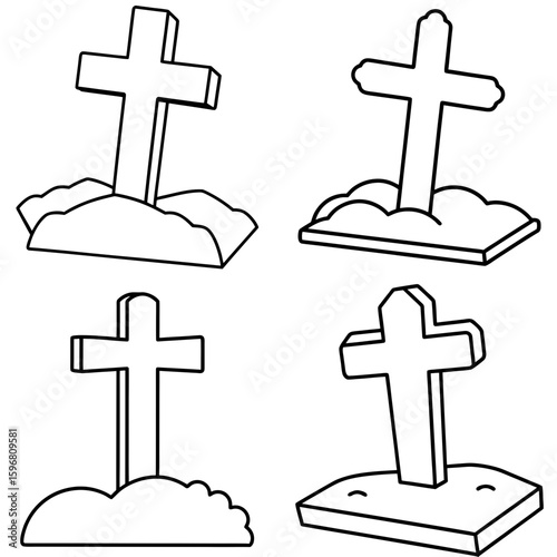 Wooden Cross Grave Coloring Page – Cemetery Cross Outline for Kids