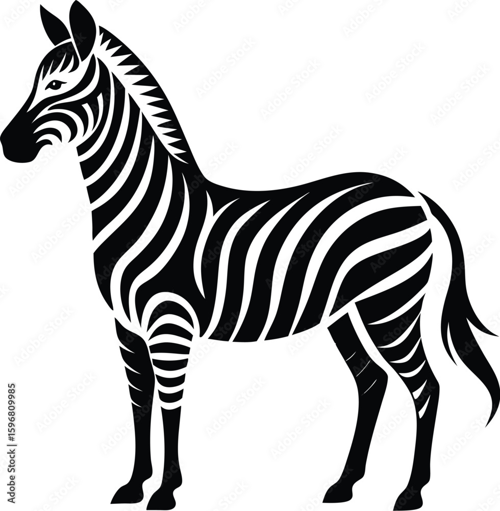 Obraz premium A striking minimalist illustration of a zebra s head and neck presented as a clean silhouette with bold black and white stripes perfect for graphic design projects