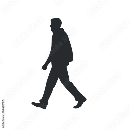 Silhouette of a man walking, viewed from the side, against a plain white background.