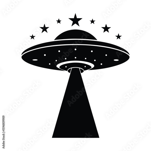 solid silhouette of a flying saucer hovering 