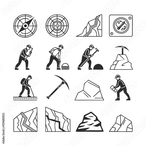 Modern Geological Icons Pack | Editable Stroke Icons Featuring Rock Formations, Mining Tools, Terrain, and Earth Processes