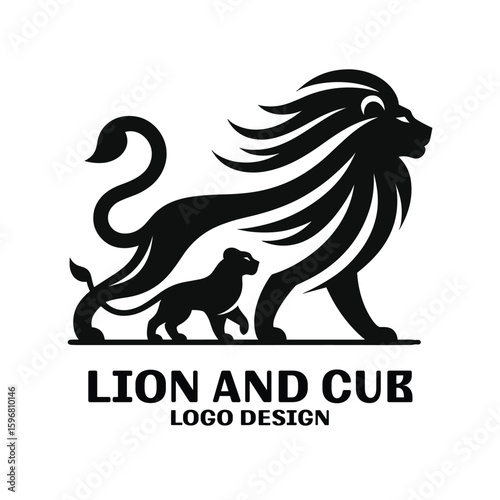 Photography Lion And Cub Vector Logo Design