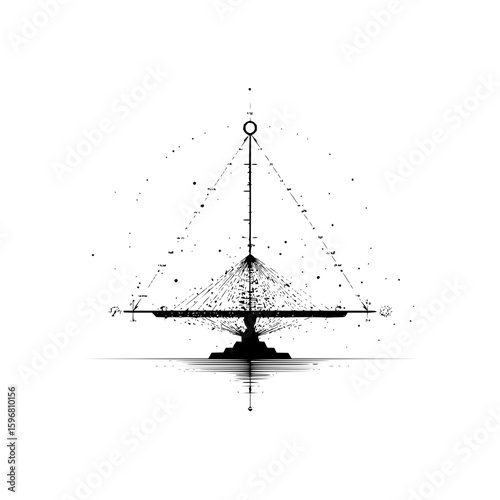 Circular abstract design with radiating lines and a central black dot on a white background image