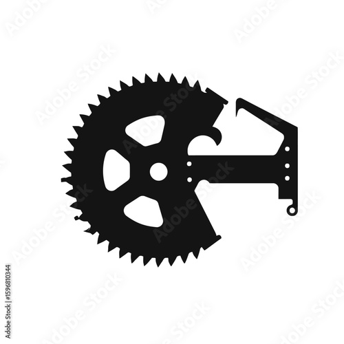 Silhouette of a multi-tool shaped like a bicycle chainring with integrated bottle opener and wrench features.