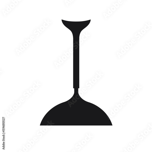 Silhouette of a pendant light fixture with a dome-shaped shade and a slender stem against a white background.