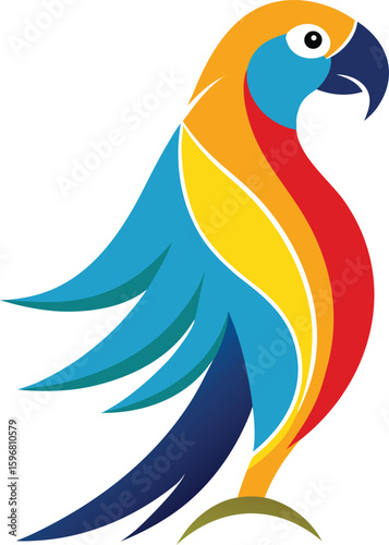 Vibrant stylized parrot silhouette illustration with colorful tropical plumage perfect for nature and exotic themes