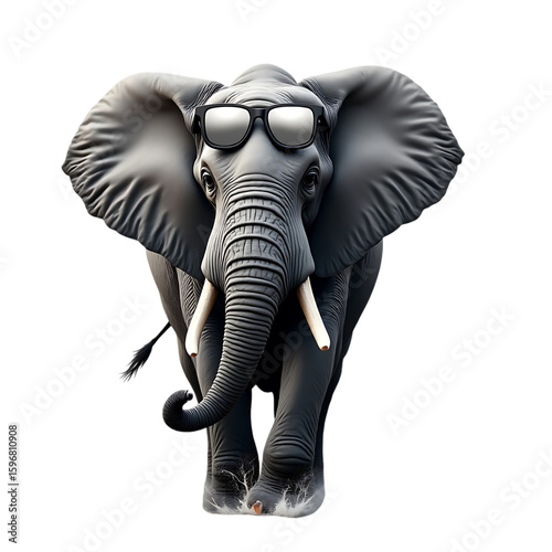 Cool animal image of an elephant with sunglasses for graphic design and funny animal pictures use online on transparent background