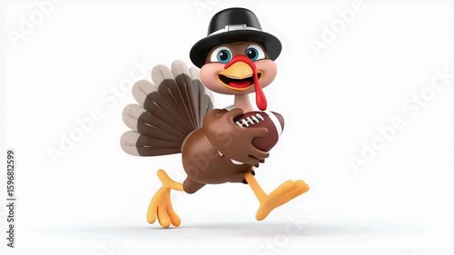Cute Cartoon Turkey Dressed as a Football Player for Fun Theme