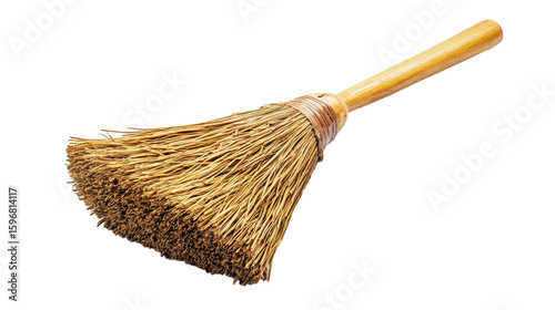 Classic Straw Broom with Smooth Wooden Handle for Home Cleaning and Maintenance Tasks