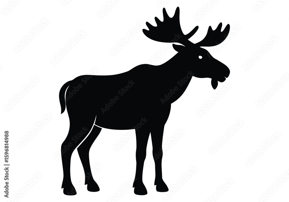 Fototapeta premium Vector art of a majestic moose with large antlers stands in profile, isolated on a white background