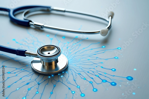 Stethoscope with digital connection lines representing healthcare technology