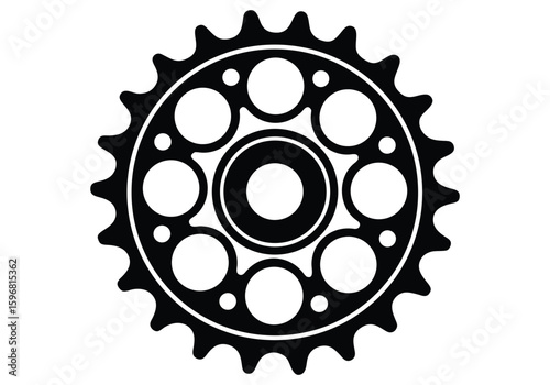 Vector art of a black outline of a toothed sprocket with circular holes, isolated on a white background