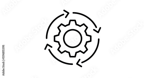 Gear and arrows symbolizing continuous process in a minimalist design