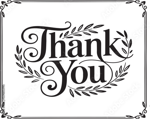 Elegant thank you message with floral accents script font floral border