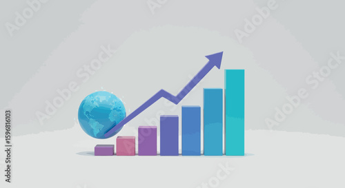 3d global growth chart with rising arrow and earth globe