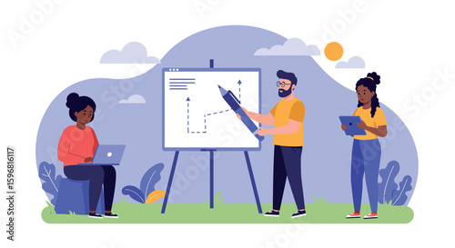 Team collaboration and planning in a modern office setting