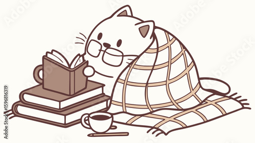 Creative SVG: Sleepy Cat in a Cozy Reading colored Bookworm Day theme