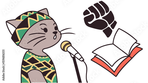 Delightful Shy Cat in a Black History Month scene – Celebrating Heritage vector illustration