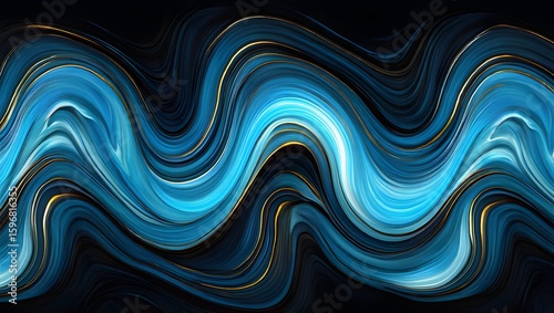 Abstract Waves of Blue and Gold - Dynamic Fluid Art