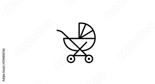 Simple linear baby carriage icon on white background