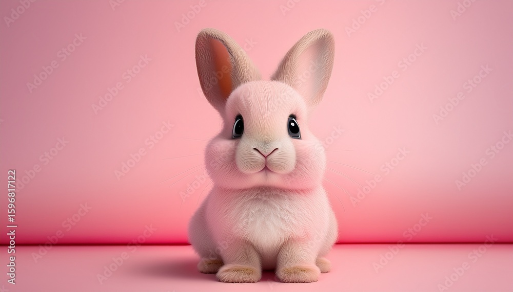 Fototapeta premium cute bunny with big eyes sitting on pink background