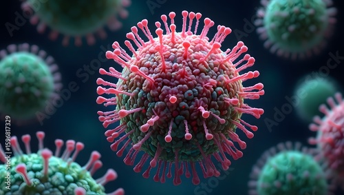 Detailed Rendering of Coronavirus Virus Particles on Dark Background