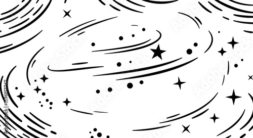 Abstract swirling starry night sky pattern with comet trails