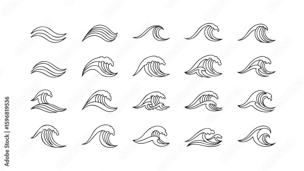 Fototapeta premium Collection of Elegant Wave Illustrations Diverse ocean waves for your designs , reflecting movement of tide and sea