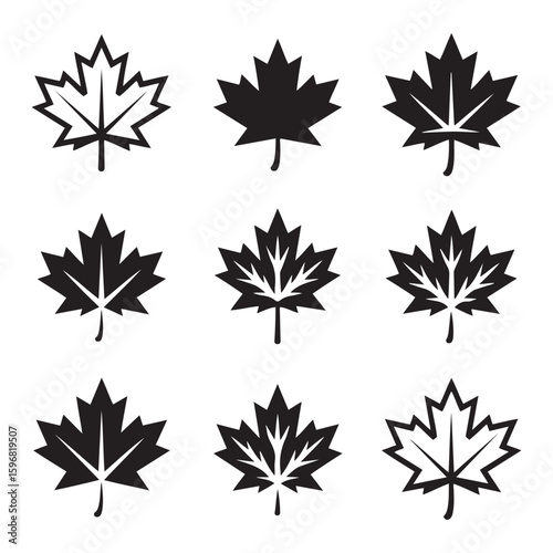 Wallpaper Mural Black & White Maple Leaf Line Icon Set, Art & Illustration. Torontodigital.ca
