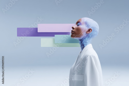 Scientist woman exploring artificial intelligence and futuristic technology