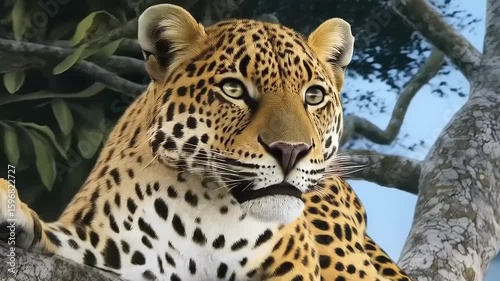 Captivating Leopard Lounging Amidst Citrus Canopy, A Majestic Wildlife Encounter