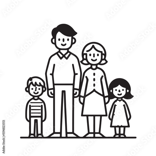 This graphic depicts a family of four—father, mother, and two children—in a simple, stylized icon format.