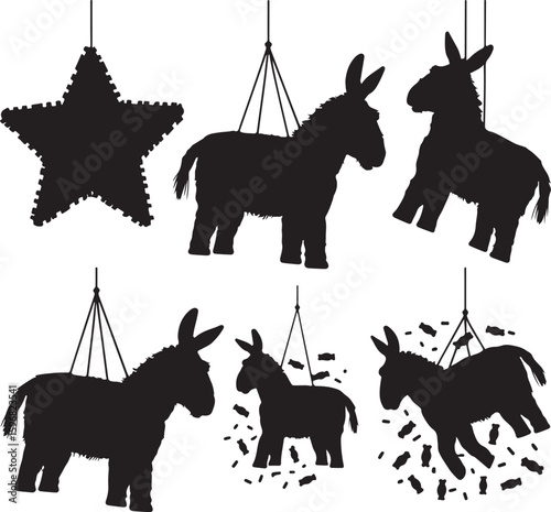 Donkey and star piñatas black white