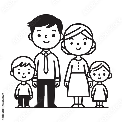 This graphic depicts a family of four—father, mother, and two children—in a simple, stylized icon format.