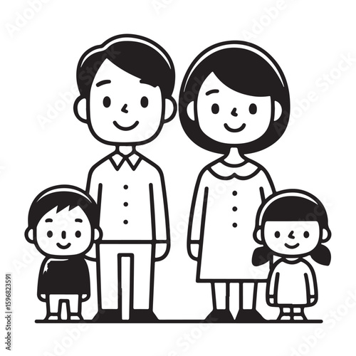 This graphic depicts a family of four—father, mother, and two children—in a simple, stylized icon format.