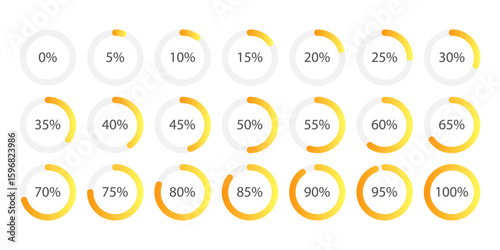 Infographic percentage circle chart. Progress Indicator Icons. Circle percent diagram isolated on white. Download process. Great for UI UX web design, app, business dashboard, loading status, report 