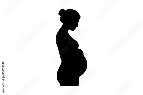Silhouette Illustration of a Pregnant Woman in Side View for Maternity Designs and Pregnancy Related Projects Editable Vector Graphic