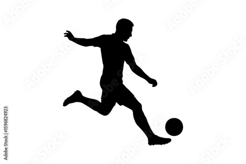 Dynamic Soccer Player Silhouette Kicking a Ball with Energy and Motion on a Clean White Background Design