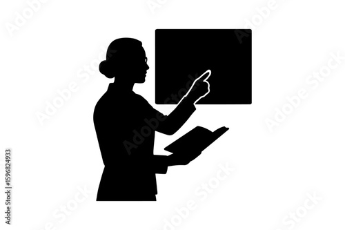 Teacher Silhouette Giving Lesson on White Background for Educational Designs and Creative Projects