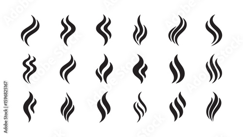Vector Set of Curving Smoke Elements, Decorative Steam, Aroma Swirls, and Delicate Vapor Illustrations