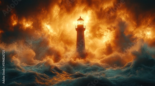 Inside a bubbling pot, a stormy sea churns, a lighthouse standing firm amidst the chaos