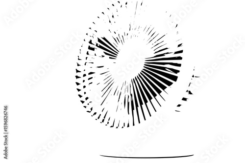 Abstract image featuring a pattern of concentric black circles on the right side and white space on left