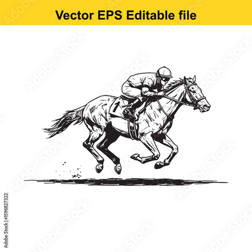 A jockey riding a horse during a fastpaced race