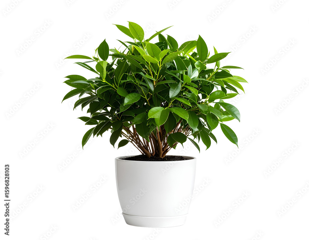 Fototapeta premium Minimalist Potted Houseplant with Lush Green Leaves, Centered PNG Cutout.